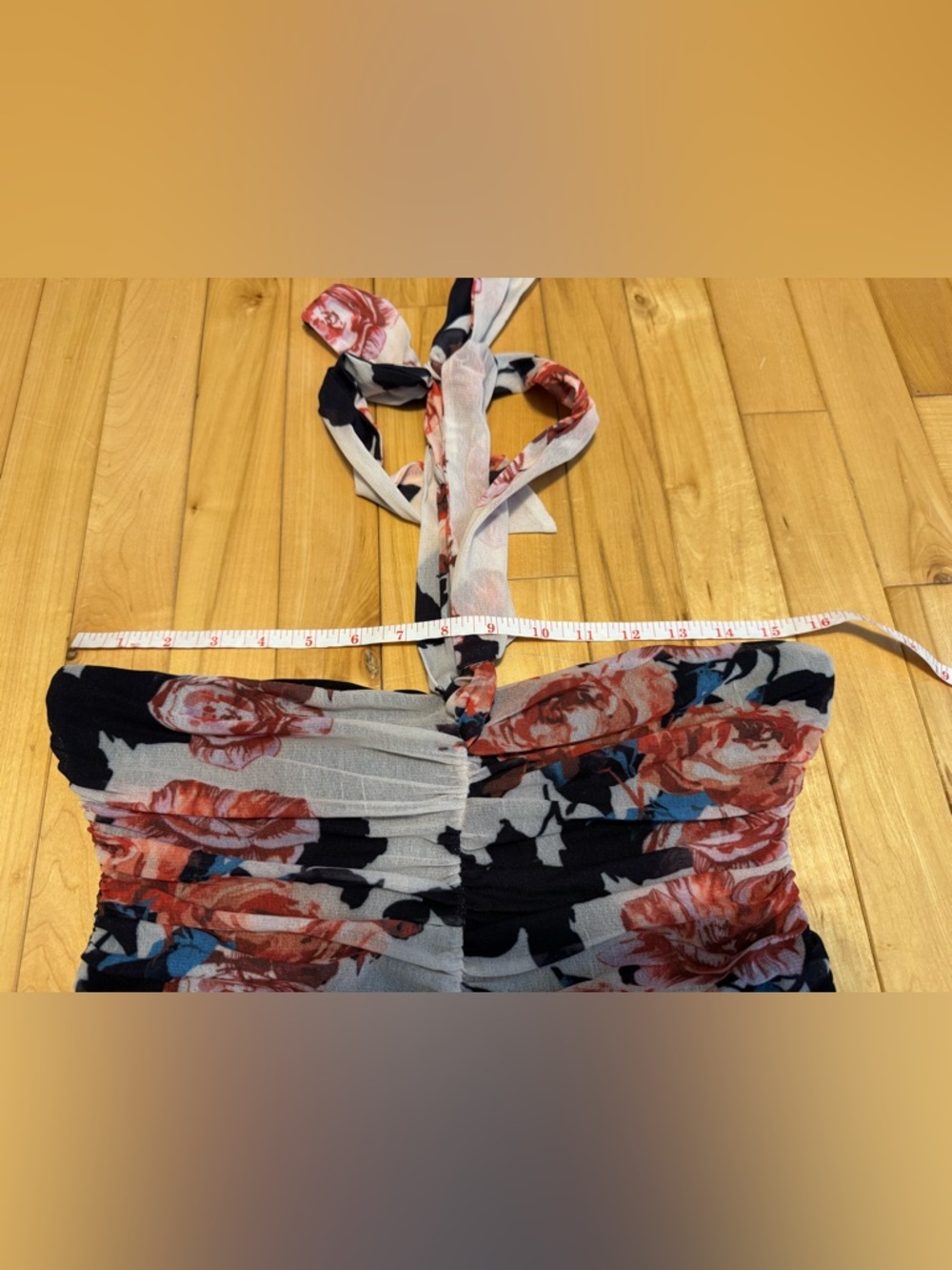 Floral Halter Hi-Lo Dress in White and Rust - Picture 4 of 8